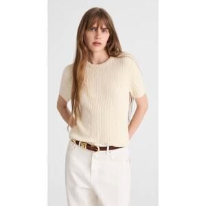 Madewell | NWT Bouclé Knit Sweater Tee Antique Cream Short Sleeve | Sz S